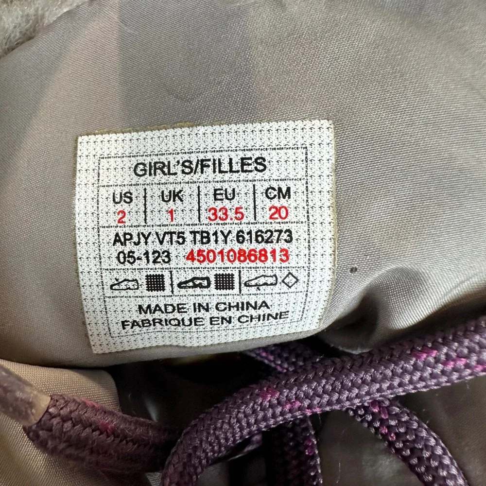 The North Face Snow Boots Kids 1 Purple Faux Fur Trim Quilted Winter Gorpcore